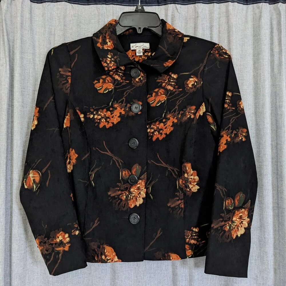 Whimsigoth Top Womens PM Button Up Black Brown Floral Dark Fairy Mature Grandma